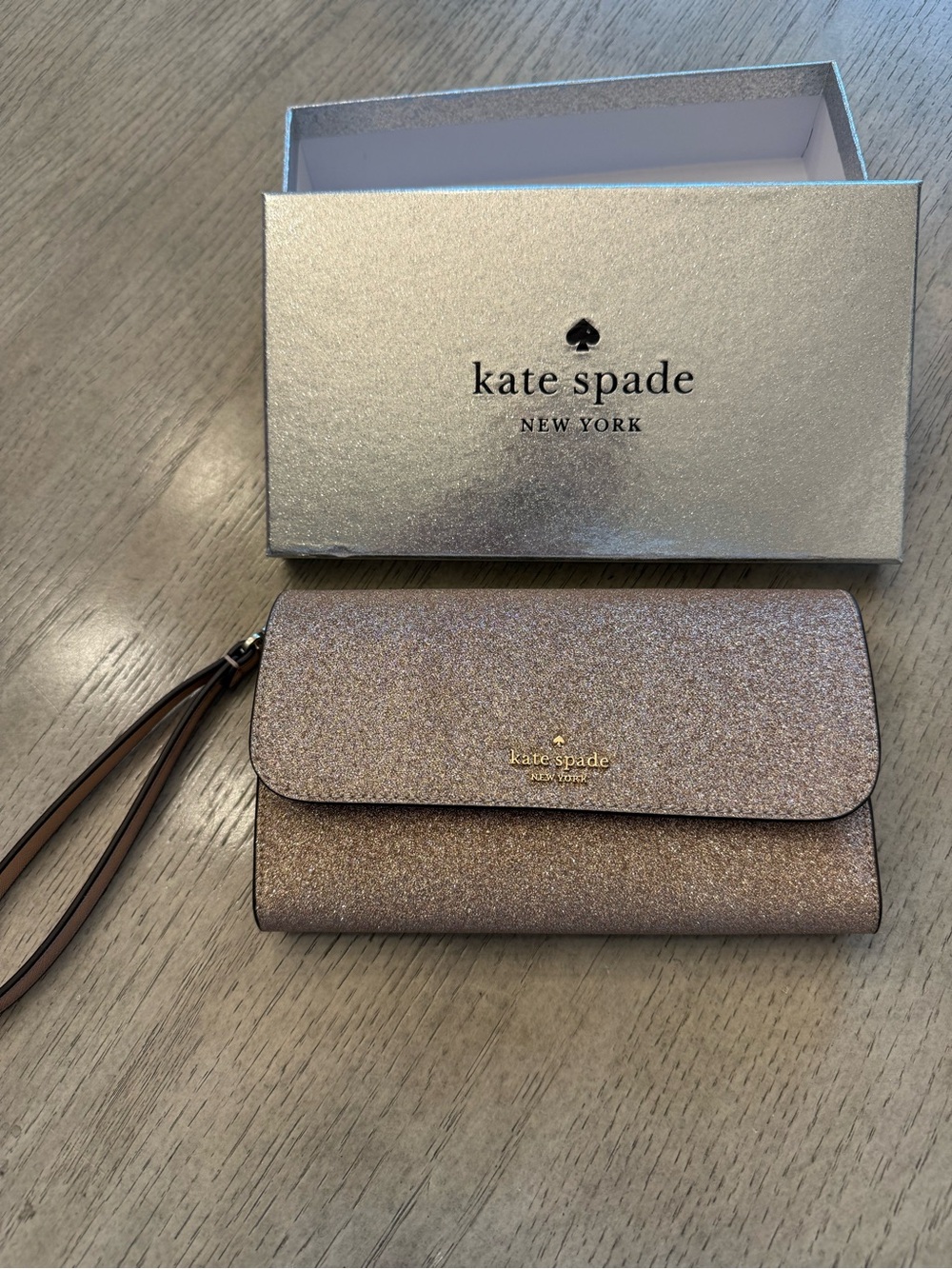 kate spade Rose Gold Glitter Wristlet Clutch